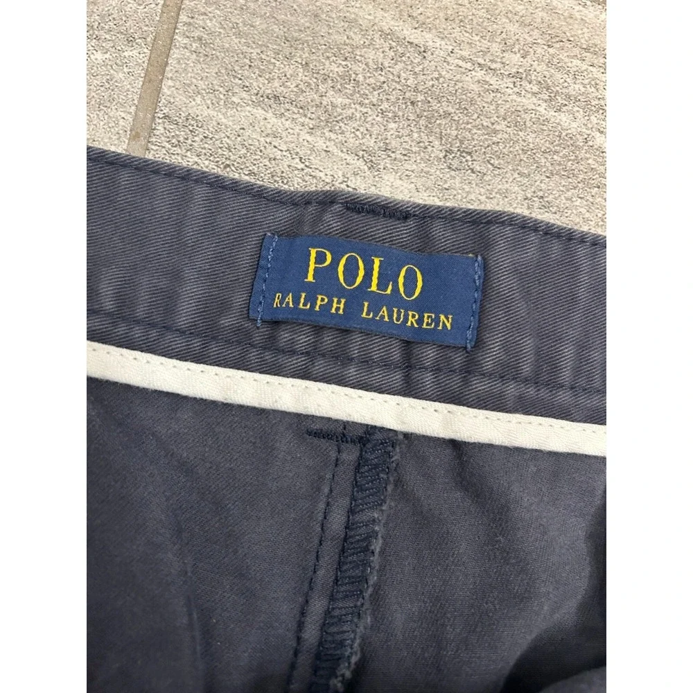 Polo Ralph Lauren Shorts Mens 42 Navy‎ 100% Cotton Denim Chino Casual Flat Front